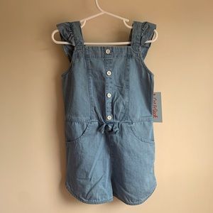Cat & Jack Chambray Denim Romper Ruffle Button